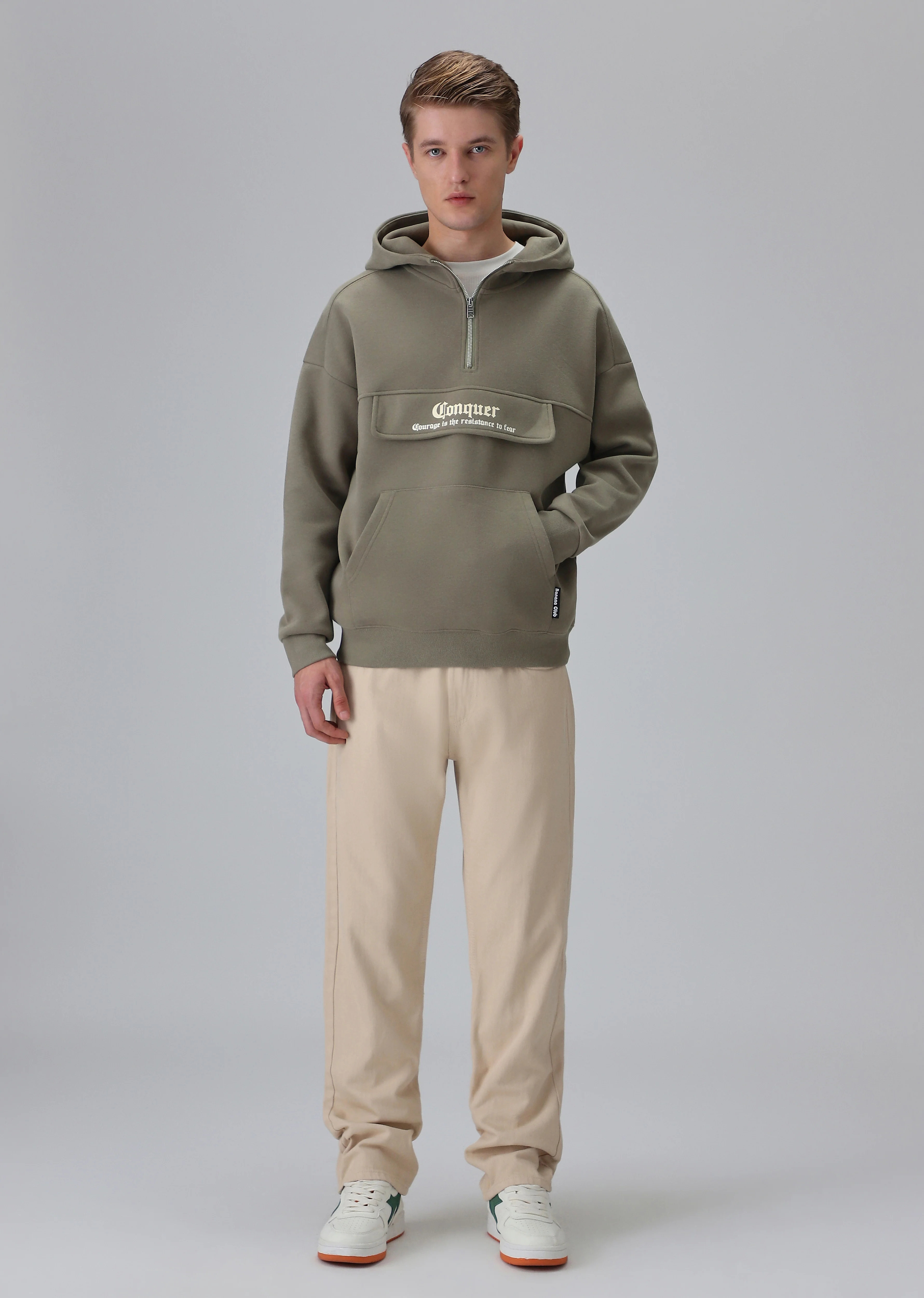 Zipper Style Olive Hoodie - Image 6